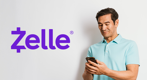 Man on his FFB mobile app sending money with Zelle