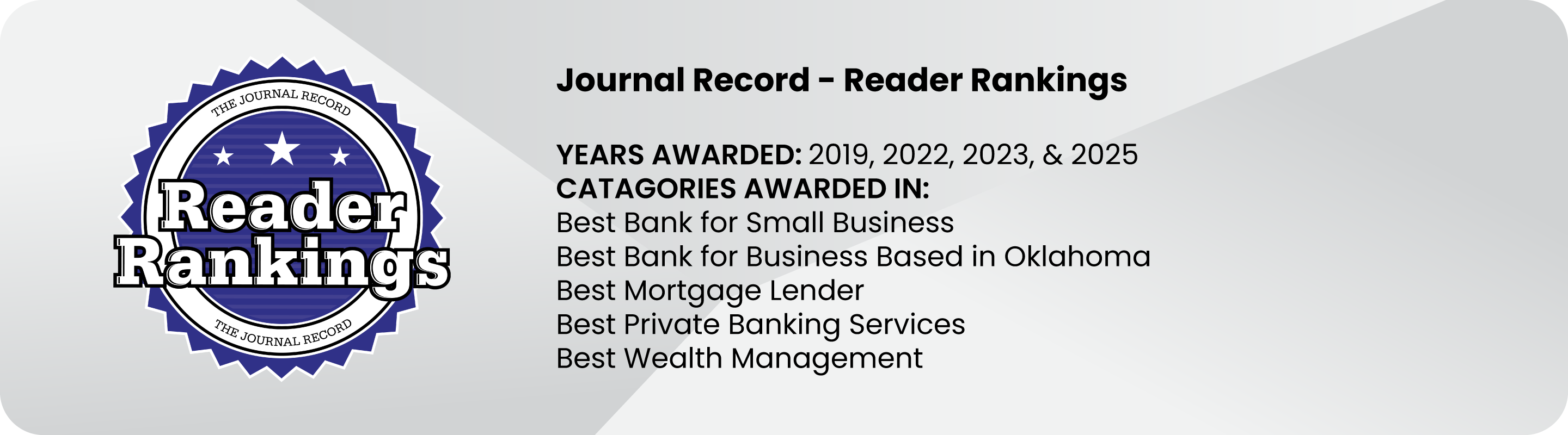 FFB awards list for the 2025 Journal Record Reader Rankings